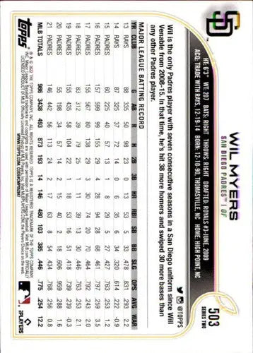 2022 Topps #503 Wil Myers NM-MT Padres ID:44029 - Baseball Card Single