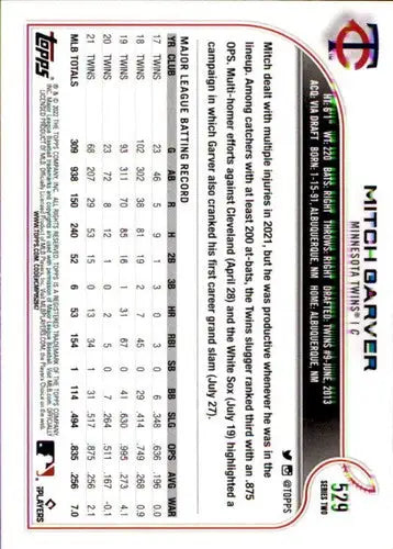 Original gloss Baseball card of Mitch Garver NM-MT from 2022 Topps #529 Twins
