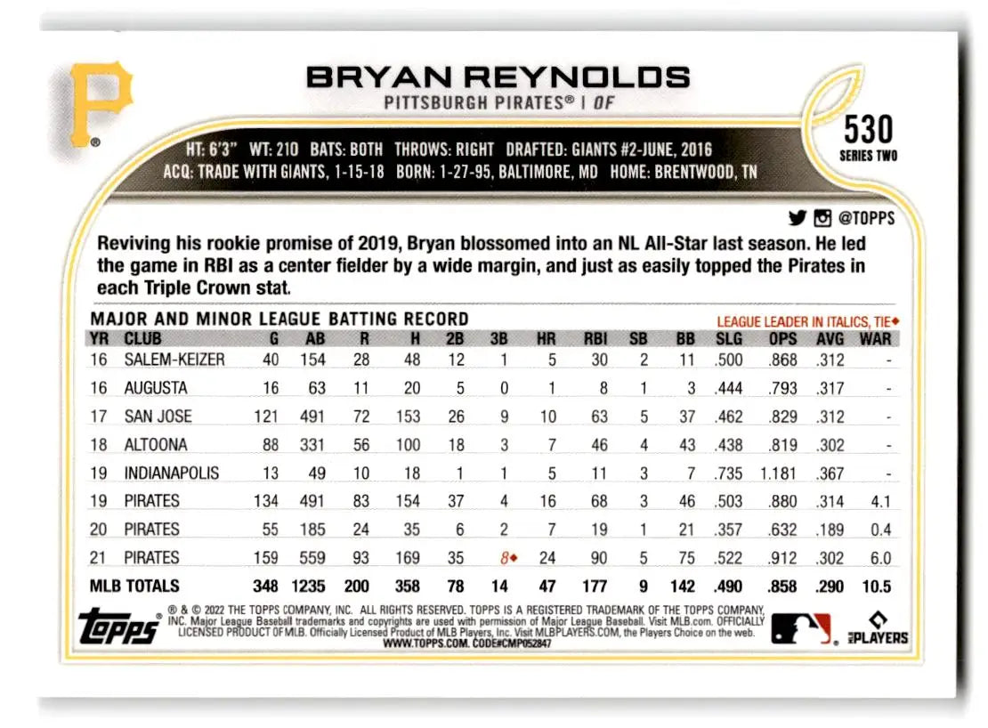 2022 Topps #530 Bryan Reynolds - Baseball Card Single