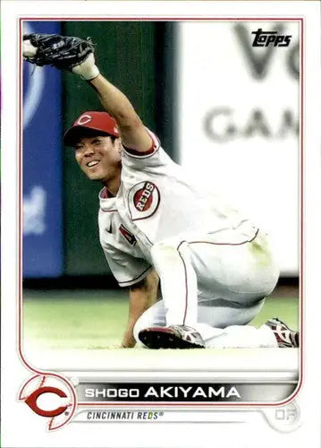Original gloss Shogo Akiyama baseball card from 2022 Topps #549 Reds featuring Simply Sandoval