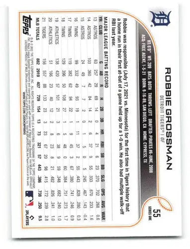 2022 Topps #55 Robbie Grossman NM-MT Tigers ID:40545 - Baseball Card Single