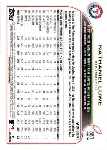 2022 Topps #551 Nathaniel Lowe NM-MT Rangers ID:44355 - Baseball Card Single