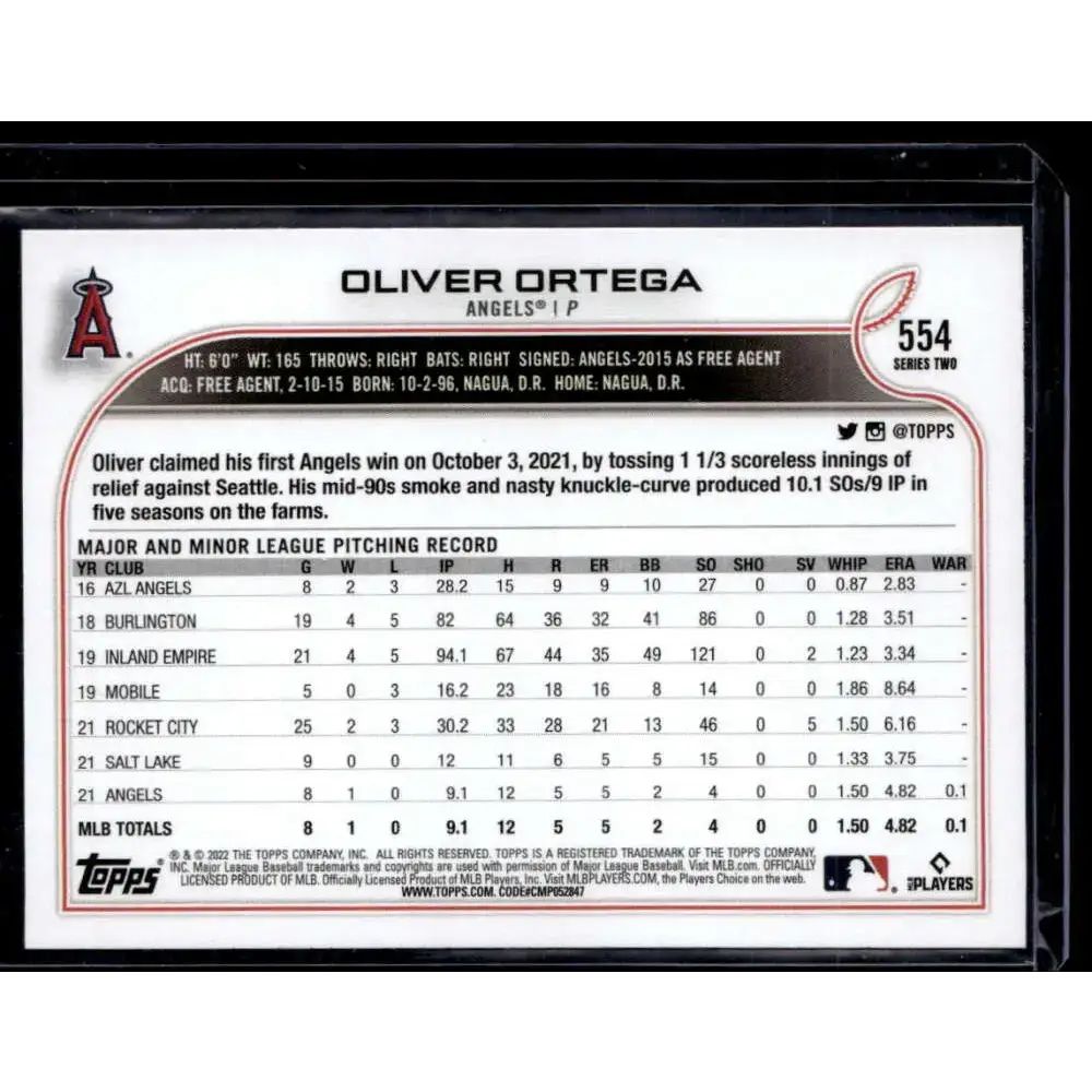 2022 Topps #554 Oliver Ortega Royal Blue NM-MT - Baseball Card Single