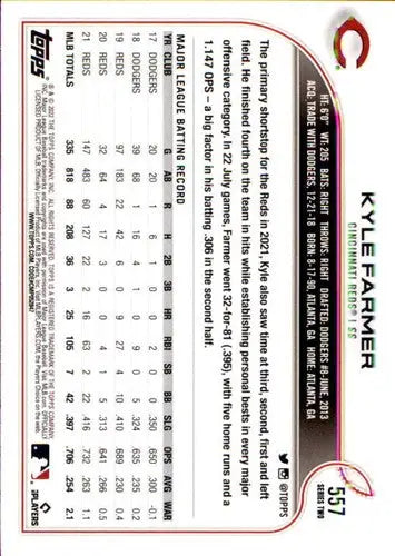 2022 Topps #557 Kyle Farmer NM-MT Reds ID:44049 - Baseball Card Single