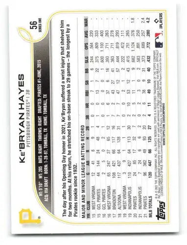 2022 Topps Ke’Bryan Hayes NM-MT baseball card with original gloss Pirates ID 47547