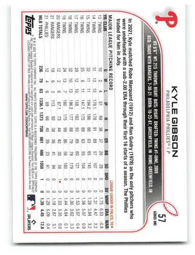 2022 Topps #57 Kyle Gibson NM-MT Phillies ID:40607 - Baseball Card Single