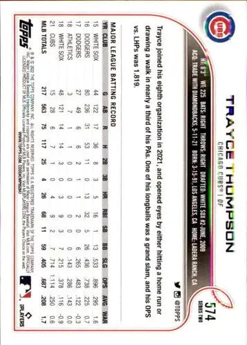 2022 Topps #574 Trayce Thompson NM-MT Cubs ID:44053 - Baseball Card Single