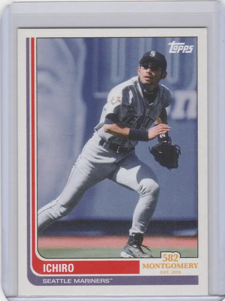 Baseball card of Ichiro in fielding pose from 2022 Topps Montgomery Club Set