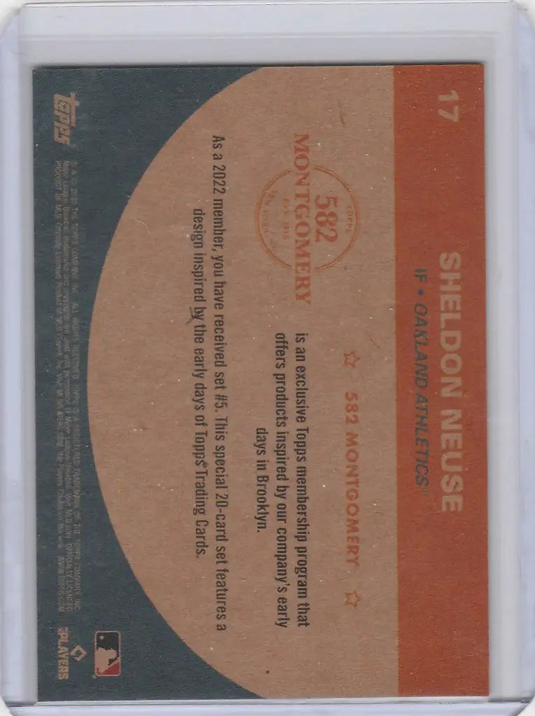 Back of 2022 Topps 582 Montgomery Set #5 Sheldon Neuse Oakland Athletics card stats
