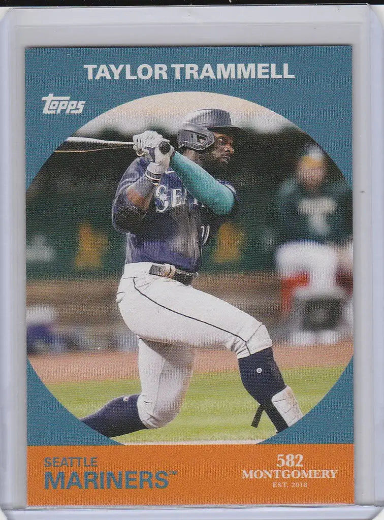 Taylor Trammell Seattle Mariners swinging bat baseball card from 2022 Topps Montgomery Set