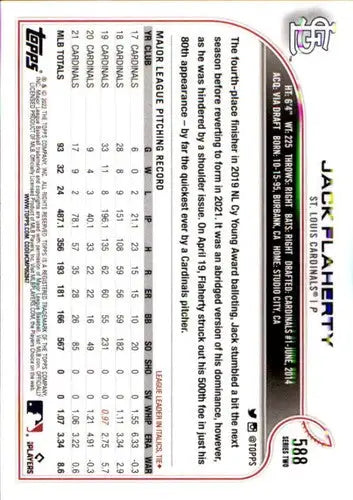 2022 Topps #588 Jack Flaherty NM-MT Cardinals ID:44219 - Baseball Card Single