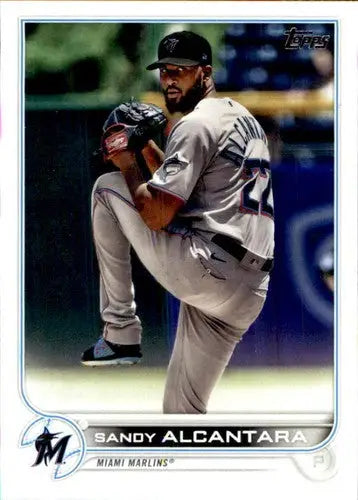 Baseball card of Sandy Alcantara with original gloss from 2022 Topps NM-MT