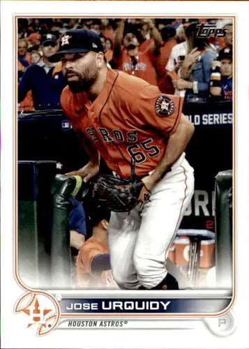 Original gloss baseball card of Jose Urquidy NM-MT from 2022 Topps Astros