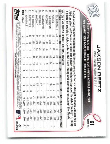 2022 Topps #61 Jakson Reetz NM-MT RC Rookie Nationals ID:47581 - Baseball Card Single