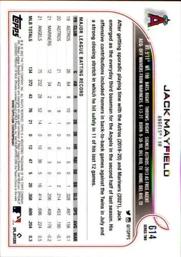 2022 Topps Jack Mayfield baseball card with original gloss NM-MT Angels ID 44058