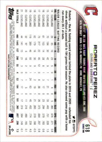 Original gloss baseball trading card of Roberto Perez NM-MT with career stats and details