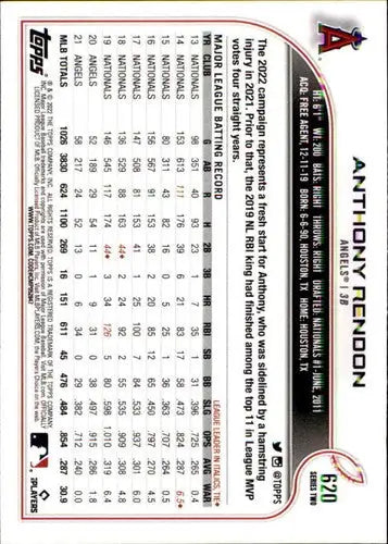 2022 Topps Anthony Rendon baseball card with original gloss, NM-MT condition