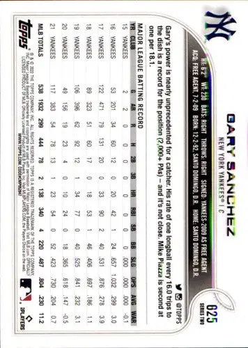 2022 Topps #625 Gary Sanchez NM-MT Yankees ID:44226 - Baseball Card Single