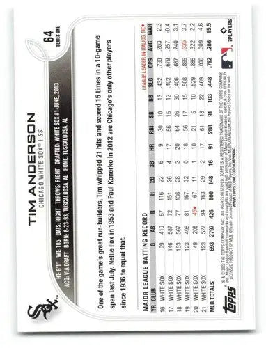 Original gloss Tim Anderson NM-MT baseball card from 2022 Topps #64 White Sox