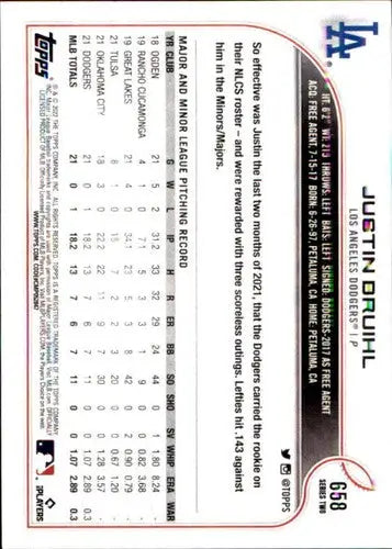 Justin Bruihl baseball card with original gloss from 2022 Topps #658 NM-MT rookie