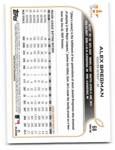 2022 Topps #68 Alex Bregman NM-MT Astros ID:40875 - Baseball Card Single