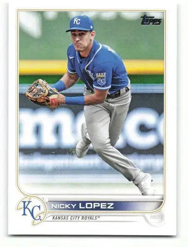 2022 Topps Nicky Lopez baseball card with original gloss from Royals cards typically sell