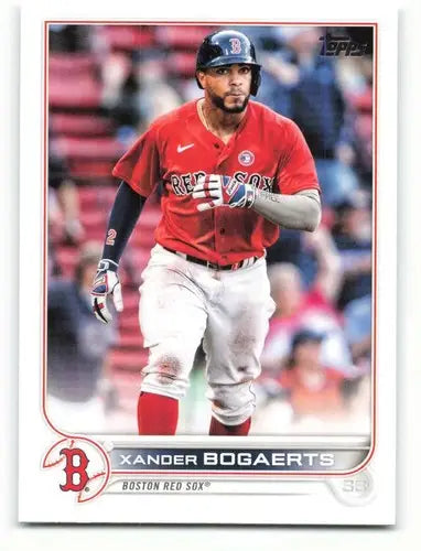 2022 Topps Xander Bogaerts baseball card featuring original gloss and Red Sox team image