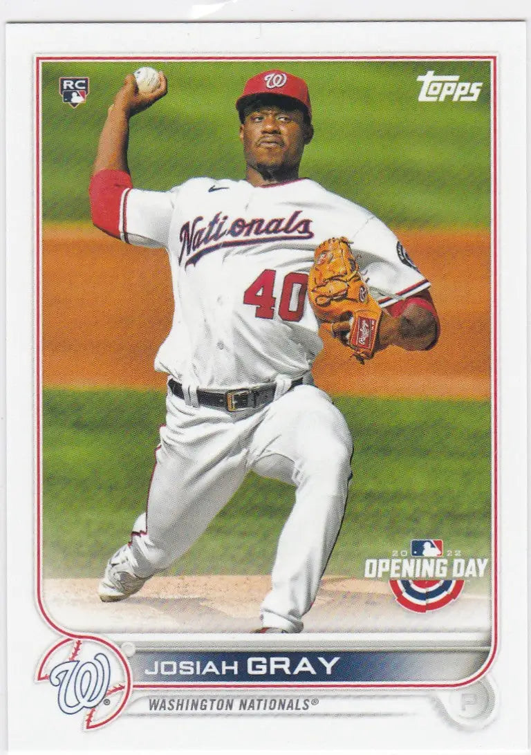 Baseball trading card of Josiah Gray Washington Nationals Gray RC featuring Washington Nationals pitcher