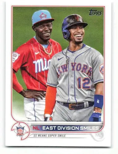 2022 Topps Francisco Lindor NM-MT baseball card featuring smiling players with original gloss