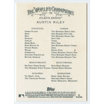 2022 Topps Allen and Ginter #135 Austin Riley NM-MT Atlanta Braves Baseball Card  Image 2