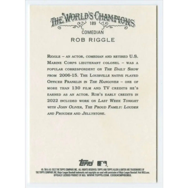 2022 Topps Allen and Ginter #189 Rob Riggle NM-MT Baseball Card - Baseball Card Single