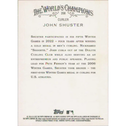 2022 Topps Allen and Ginter #208 John Shuster NM-MT Baseball Card  Image 2