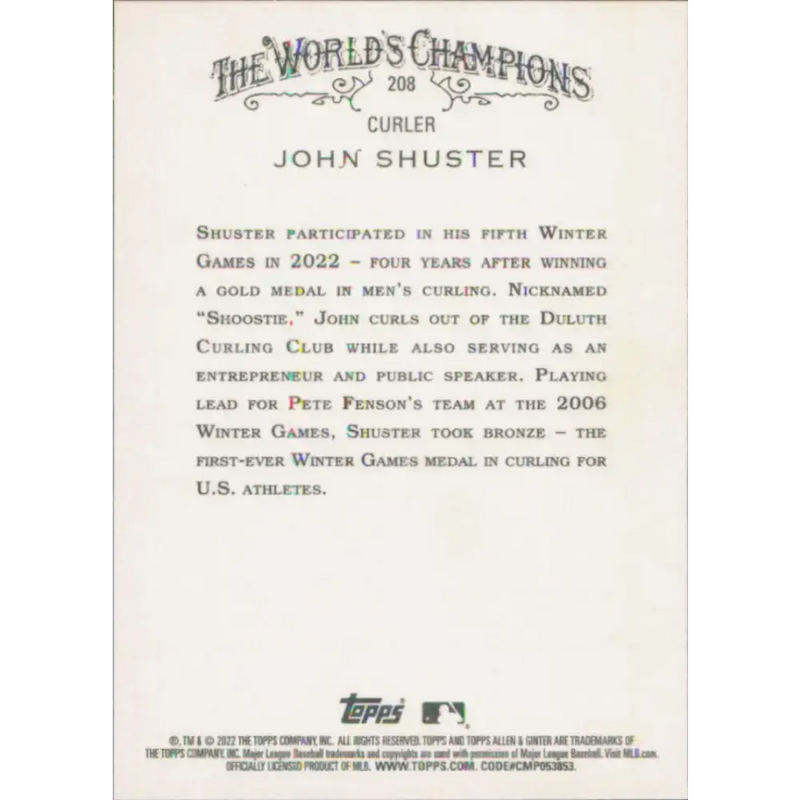 2022 Topps Allen and Ginter #208 John Shuster NM-MT Baseball Card - Baseball Card Single