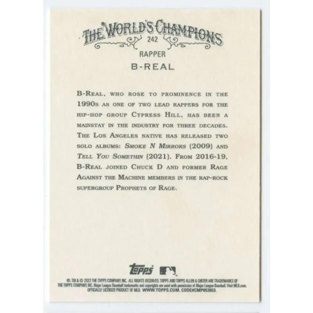 2022 Topps Allen and Ginter #242 B-Real NM-MT Baseball Card - Baseball Card Single