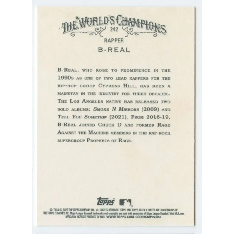 2022 Topps Allen and Ginter #242 B-Real NM-MT Baseball Card - Baseball Card Single