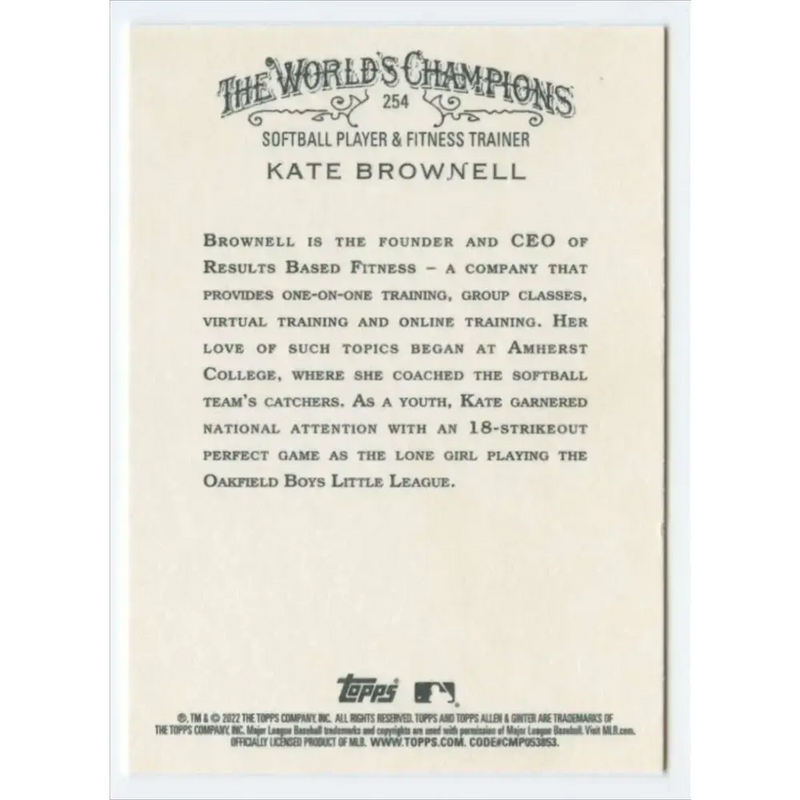 2022 Topps Allen and Ginter #254 Kate Brownell NM-MT Baseball Card - Baseball Card Single
