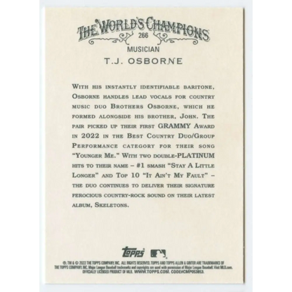 2022 Topps Allen and Ginter #266 T.J. Osborne NM-MT Baseball Card  Image 2