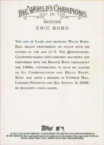 Eric Bobo musician card from 2022 Topps Allen and Ginter with original gloss