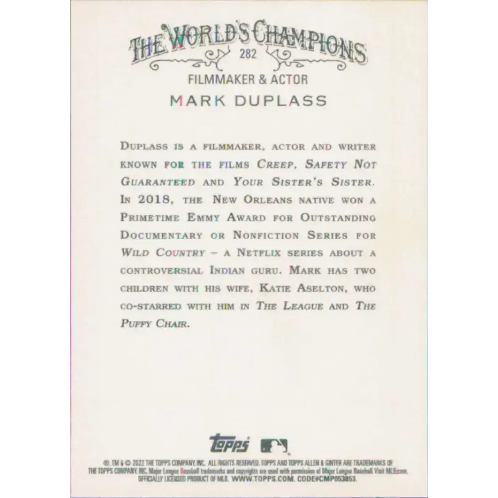 2022 Topps Allen and Ginter #282 Mark Duplass NM-MT Baseball Card - Baseball Card Single