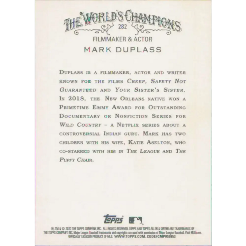 2022 Topps Allen and Ginter #282 Mark Duplass NM-MT Baseball Card - Baseball Card Single