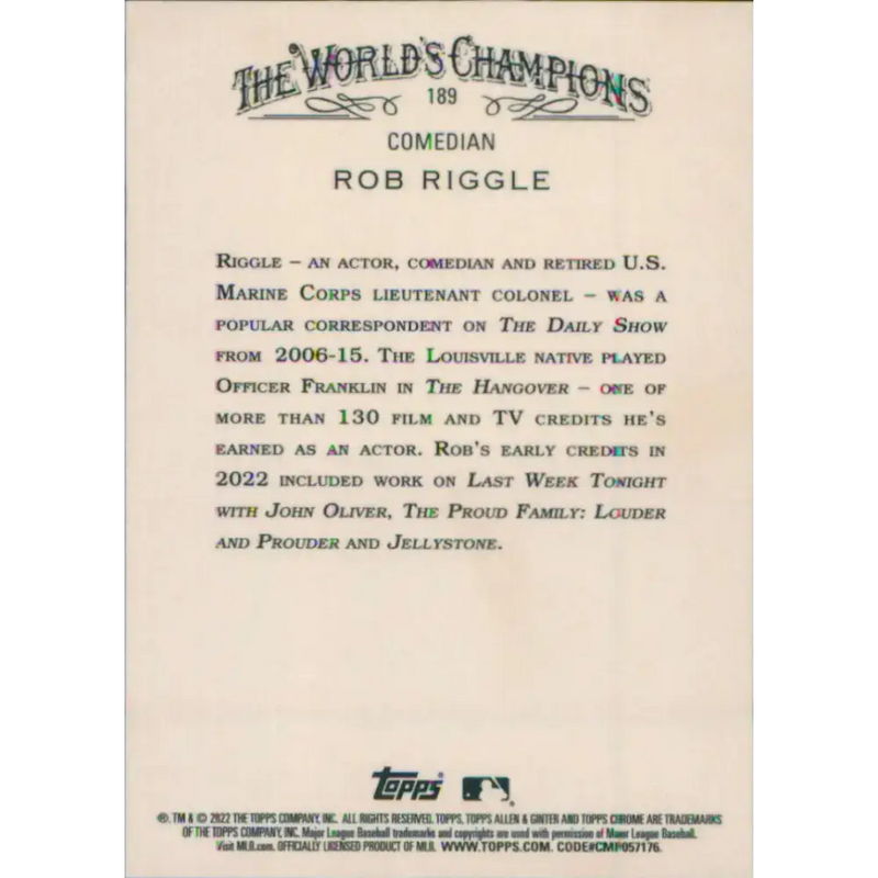 2022 Topps Allen and Ginter Chrome #189 Rob Riggle NM-MT Baseball Card - Baseball Card Single