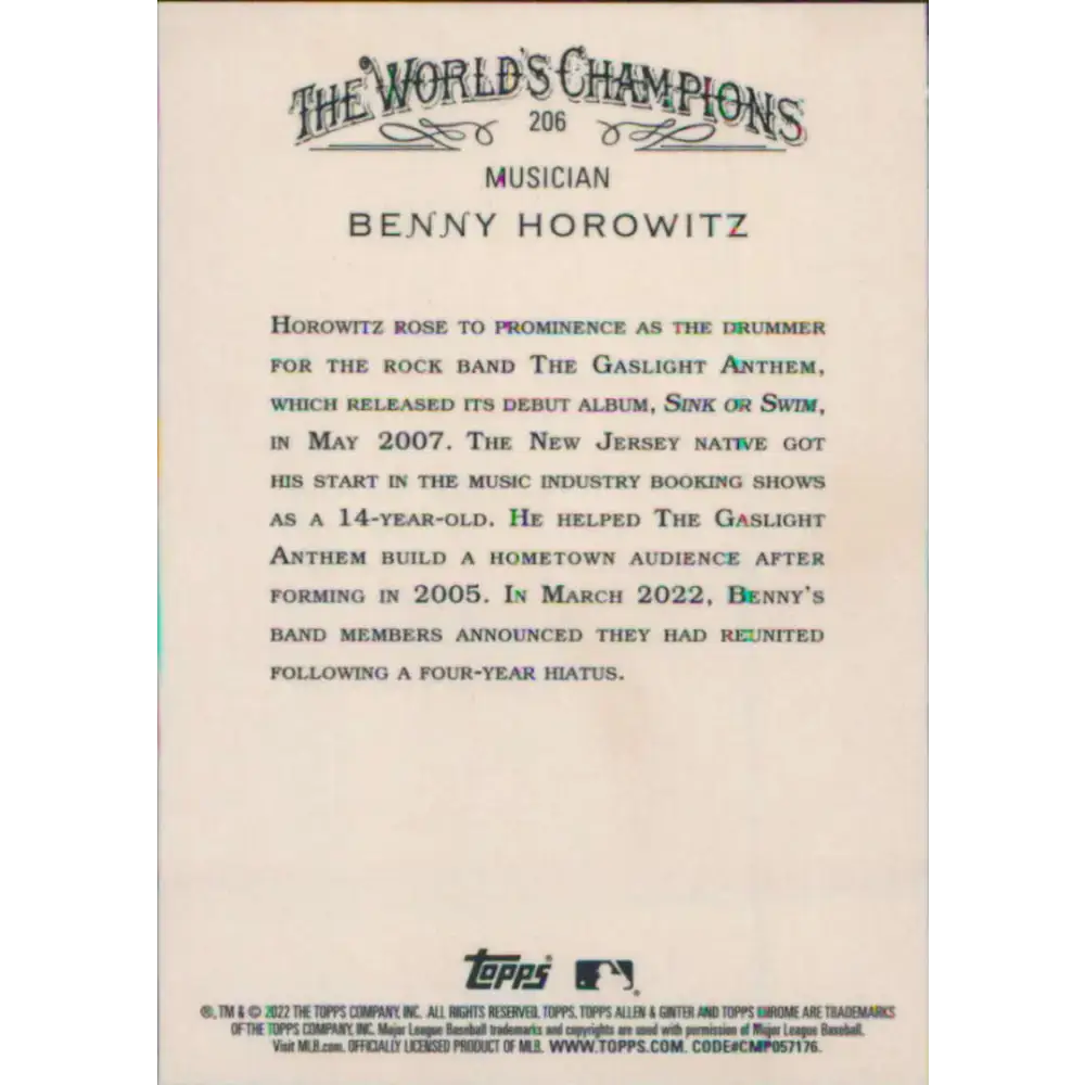 2022 Topps Allen and Ginter Chrome #206 Benny Horowitz NM-MT Baseball Card - Baseball Card Single