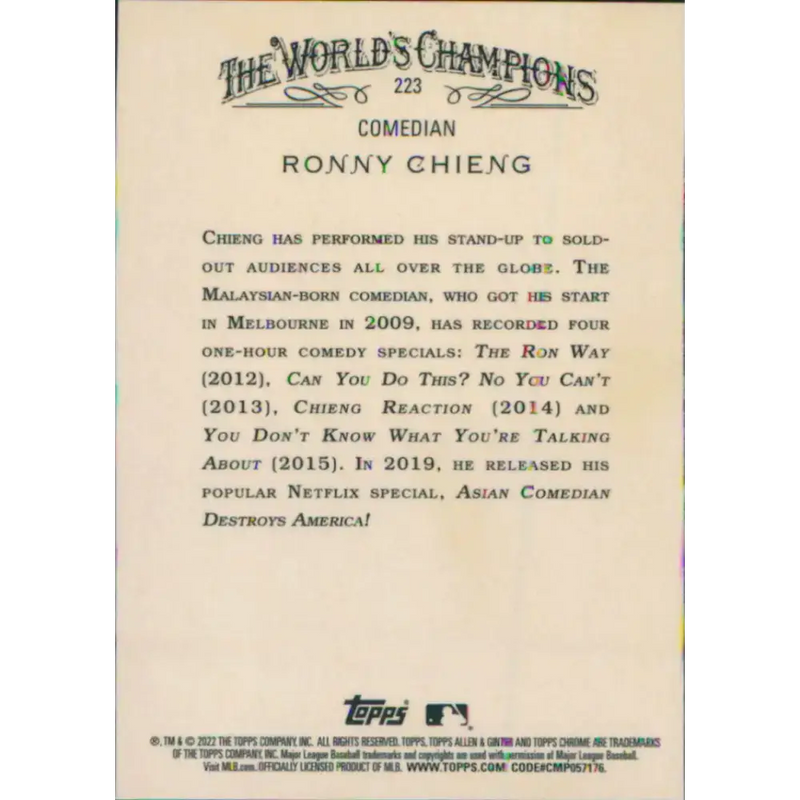 2022 Topps Allen and Ginter Chrome #223 Ronny Chieng NM-MT Baseball Card - Baseball Card Single