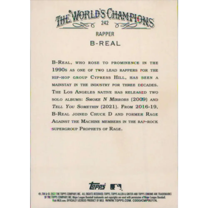 2022 Topps Allen and Ginter Chrome #242 B-Real NM-MT Baseball Card - Baseball Card Single