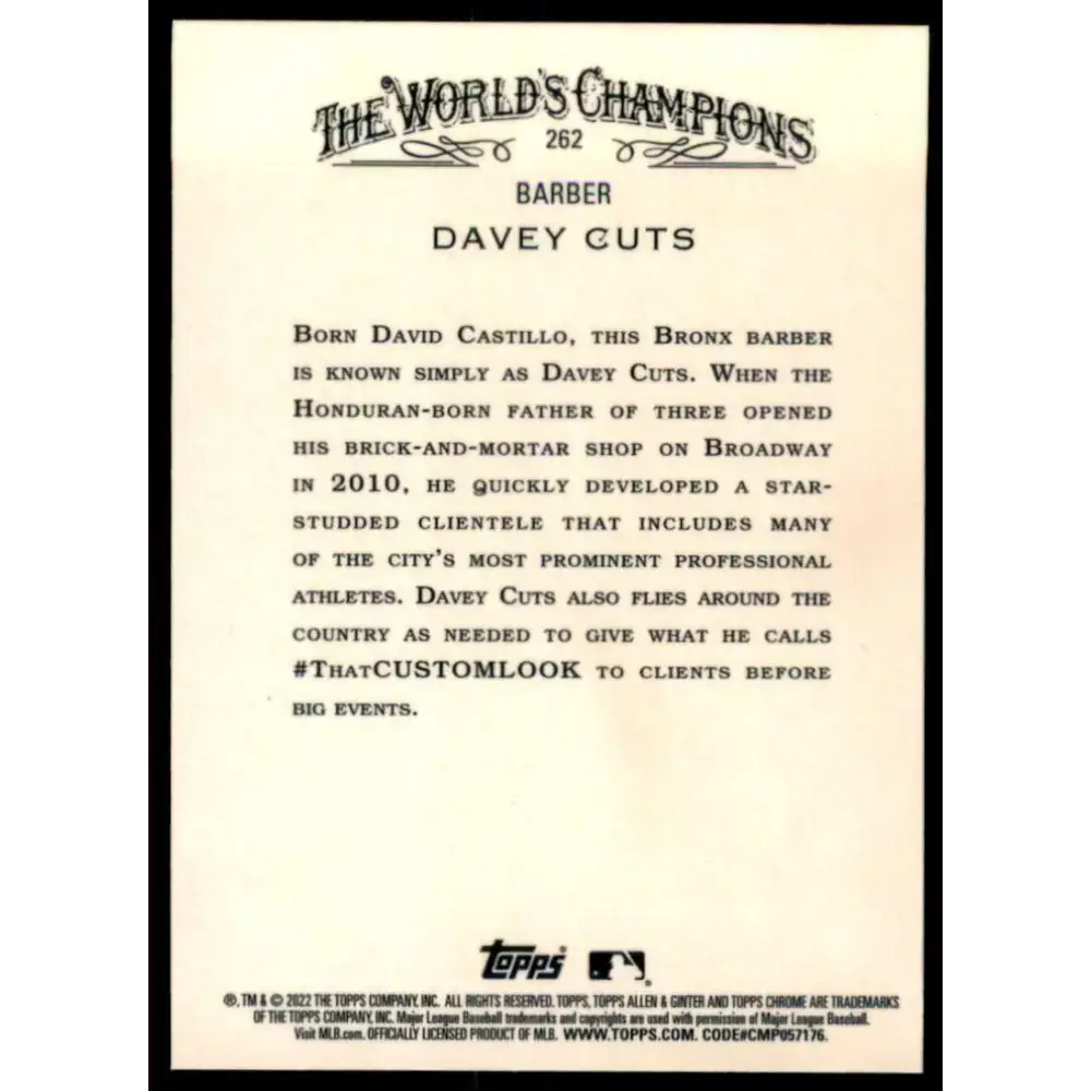 2022 Topps Allen and Ginter Chrome #262 Davey Cuts NM-MT Baseball Card - Baseball Card Single