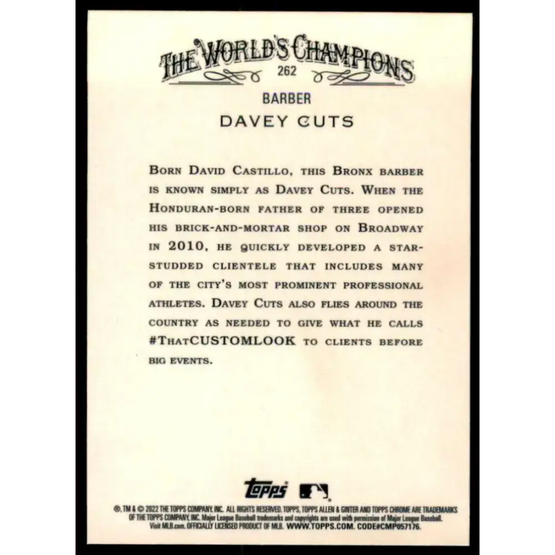 2022 Topps Allen and Ginter Chrome #262 Davey Cuts NM-MT Baseball Card - Baseball Card Single