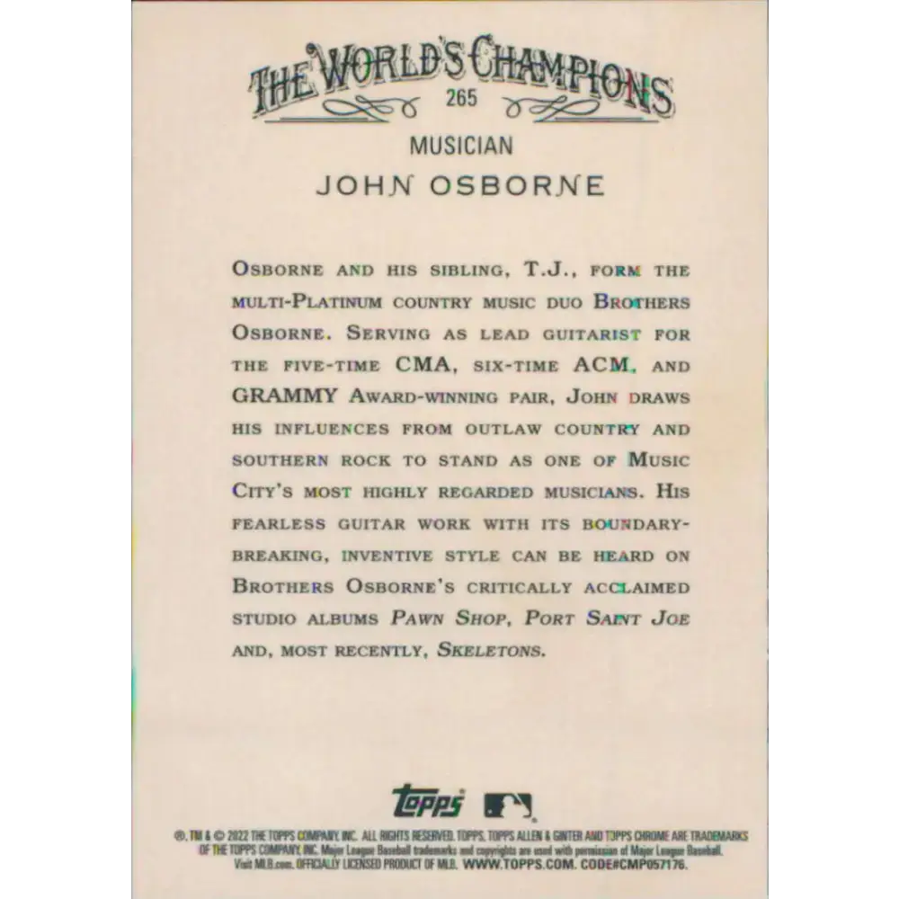 2022 Topps Allen and Ginter Chrome #265 John Osborne NM-MT Baseball Card - Baseball Card Single