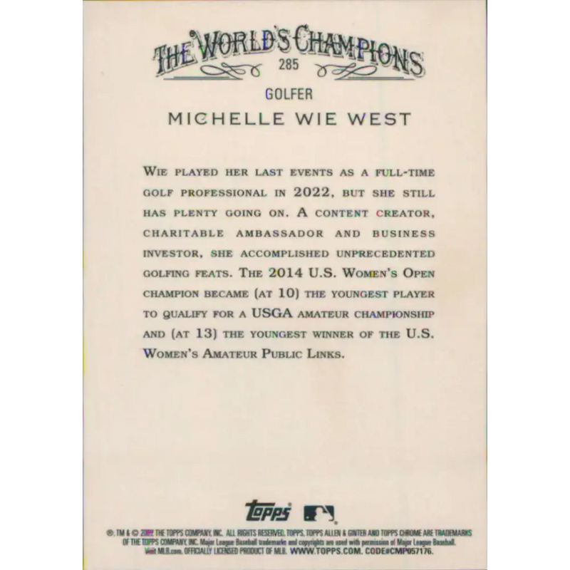 2022 Topps Allen and Ginter Chrome #285 Michelle Wie West NM-MT Baseball Card - Baseball Card Single