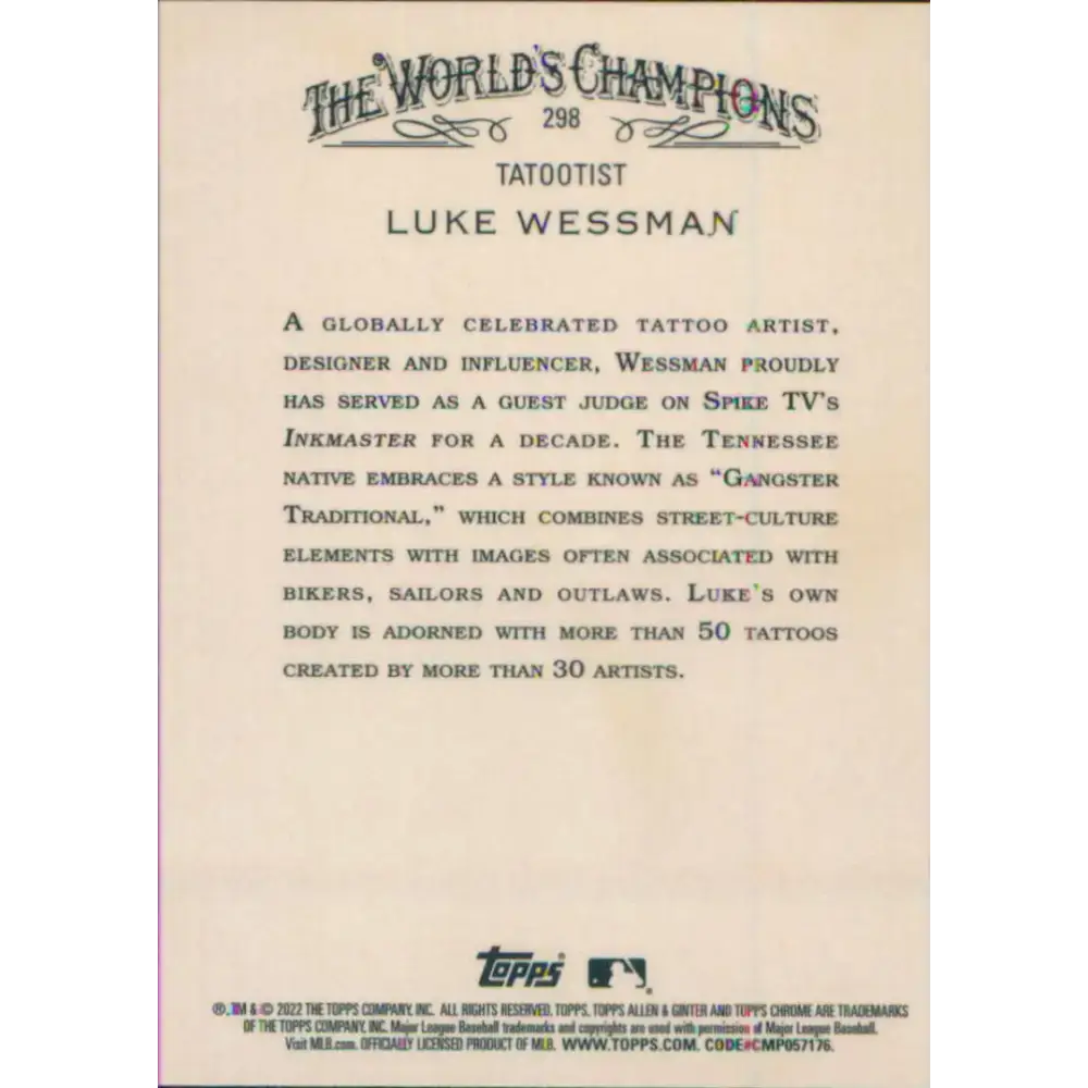 2022 Topps Allen and Ginter Chrome #298 Luke Wessman NM-MT Baseball Card - Baseball Card Single