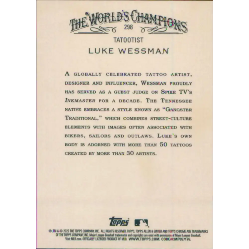 2022 Topps Allen and Ginter Chrome #298 Luke Wessman NM-MT Baseball Card - Baseball Card Single